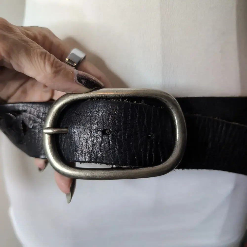 Cutout Leather Belt With Silver Buckle